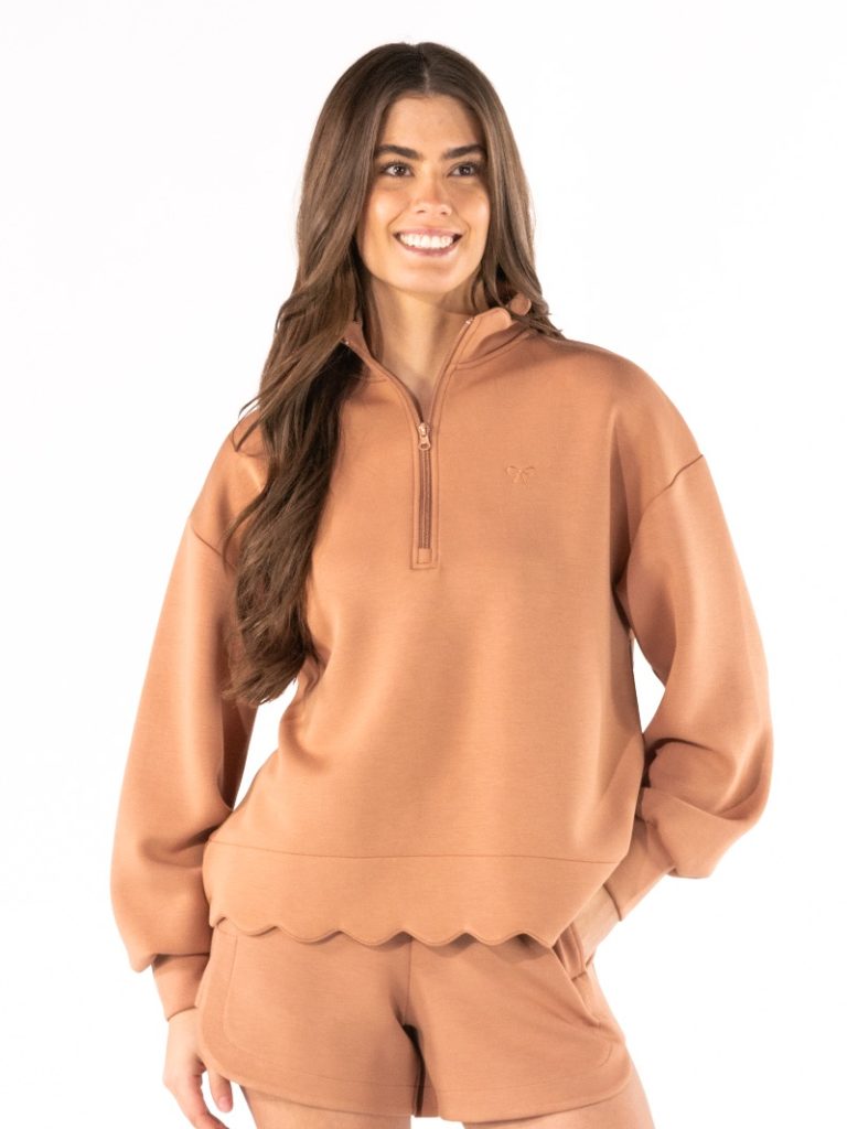 Simply Southern Mocha Zip Scalloped Pullover
