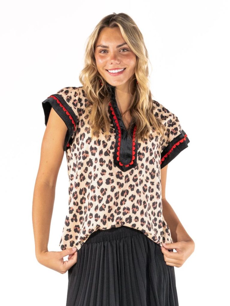 Simply Southern V-Neck Leopard Print Top