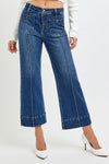 Risen Dark High Rise Crop Patch Pocket Wide Jeans