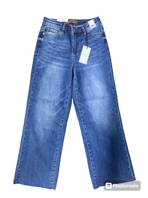 Judy Blue Embroidery Crop Wide Jeans