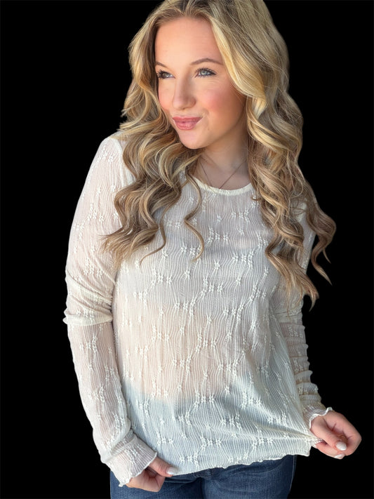 Umgee Cream Lace Textured Long Sleeve Top