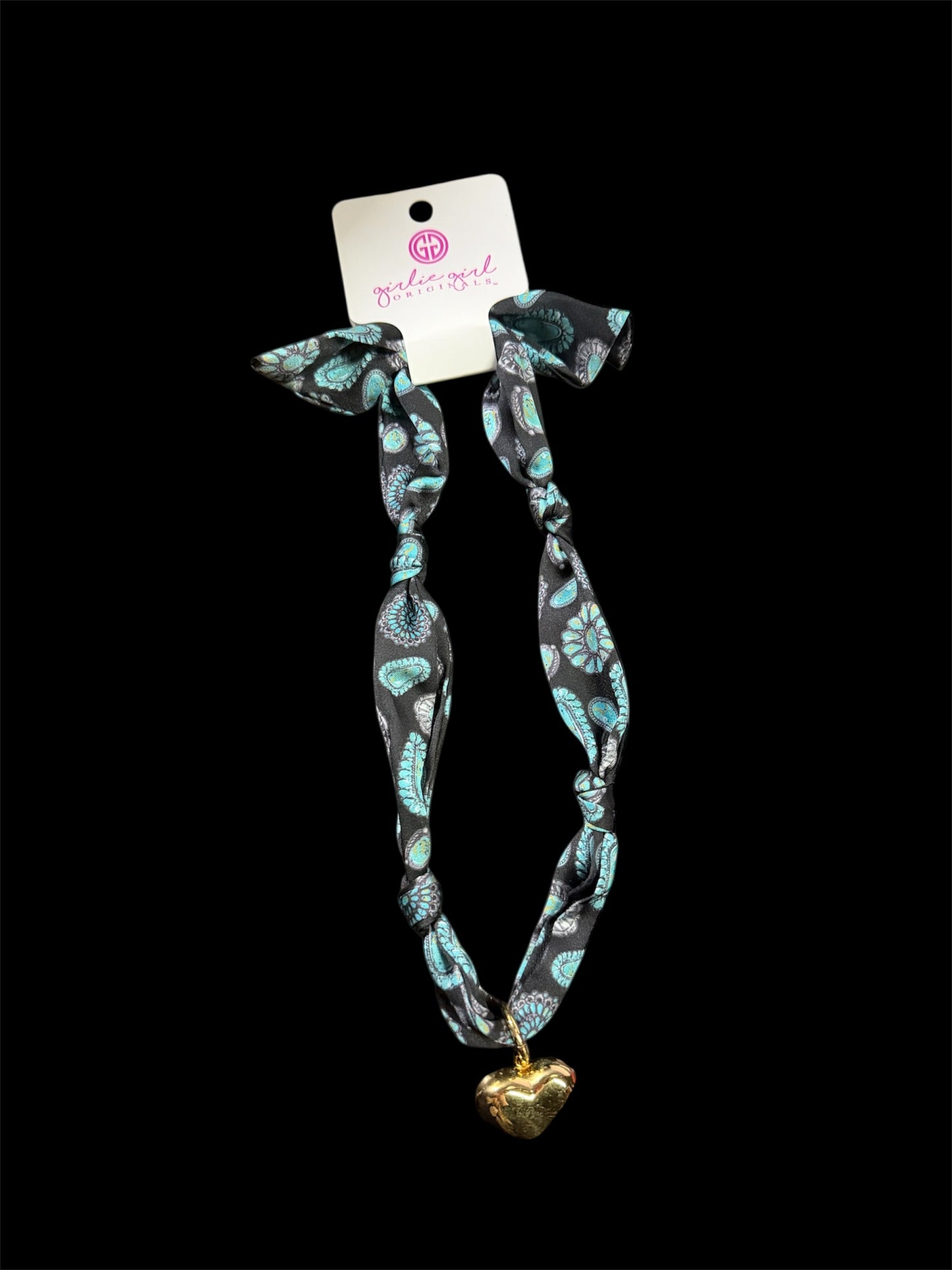 Girlie Girl Scarf Necklace with Heart Gold Charm