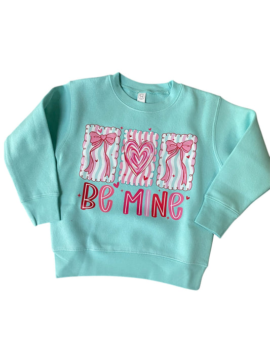 3 Kids & a Press Youth Aqua Blue Be Mine Crewneck