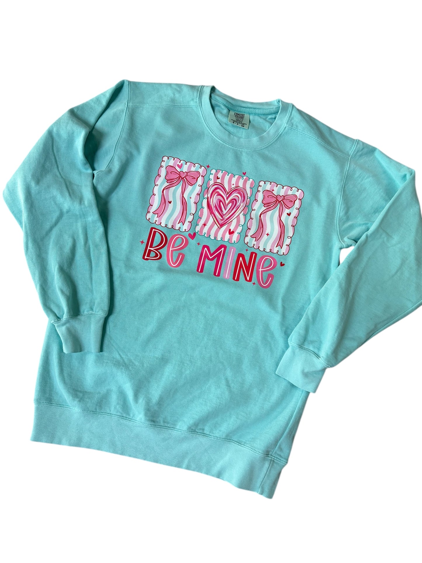 3 Kids & a press Aqua be Mine Crewneck