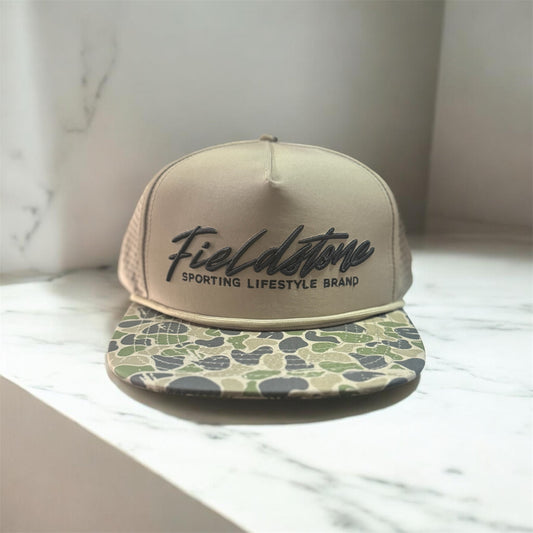 Fieldstone Tan Grey Backwoods 7 Panel Performance Hat