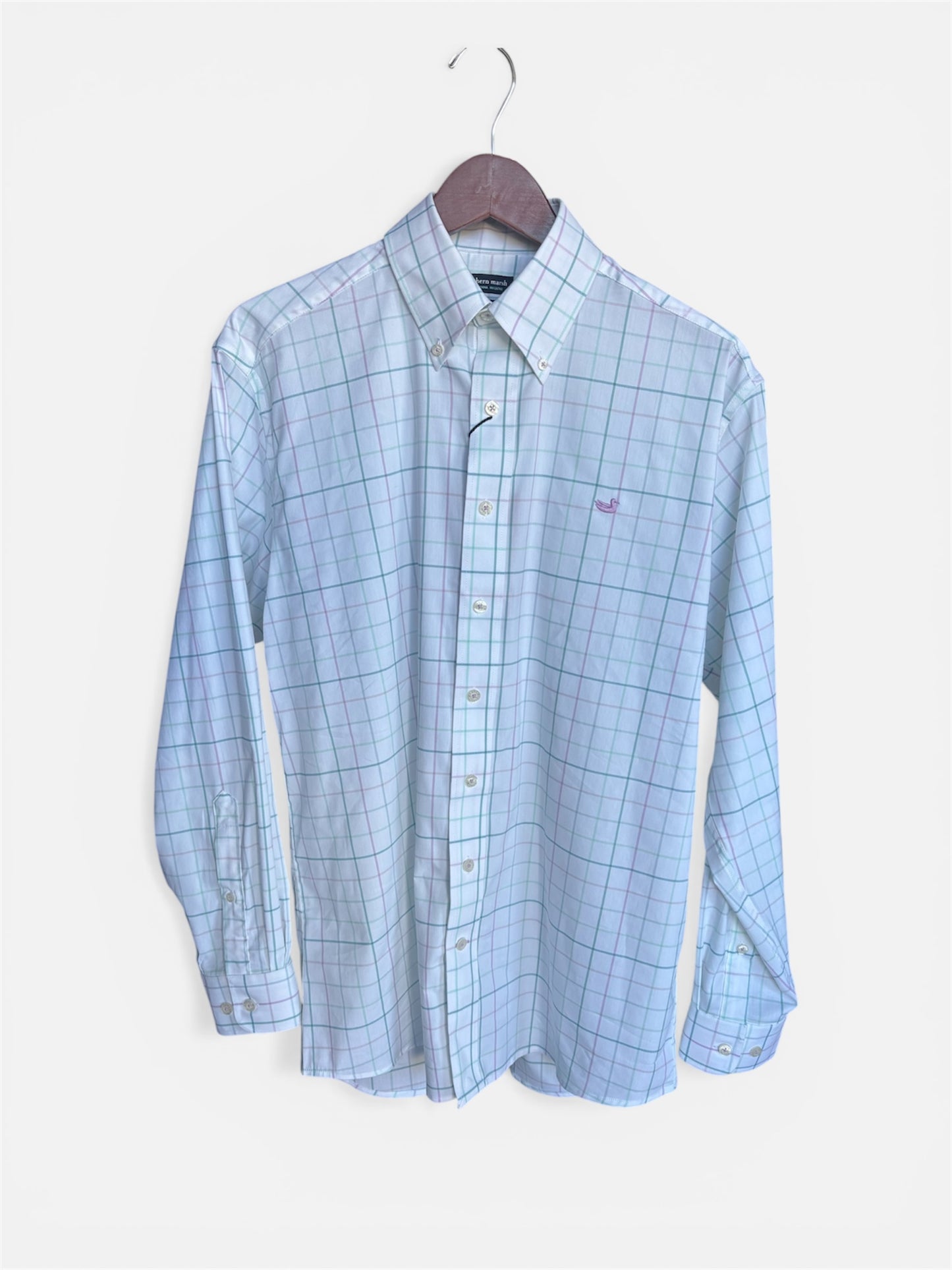 Southern Marsh Lockhart Windowpane Performance Dress Shirt- Teal and Mint