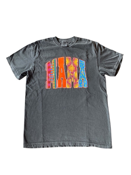 3 Kids and a Press Dark Grey Multi-Print Mama Tee