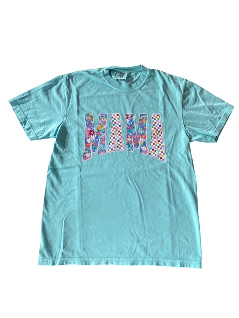 3 Kids and a Press Turquoise Mix-Print Mama Tee