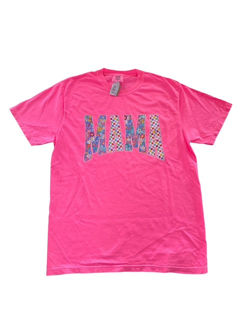3 Kids and a Press Neon Pink Mama Mix-Print Tee