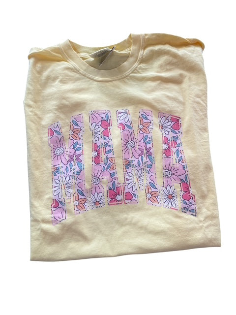 3 Kids and a Press Yellow Floral Mama Tee