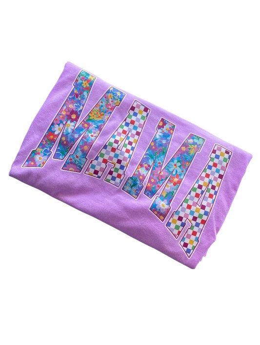 3 Kids and a Press Lavender Mix-Print Mama Tee