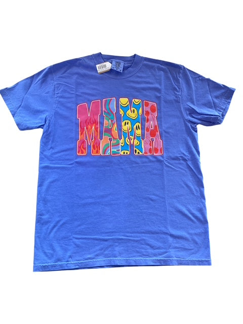 3 Kids and a Press Periwinkle Mix-Print Mama Tee