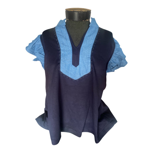 The Everly Navy Contrast Ruffle Sleeve Top