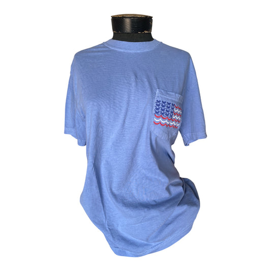 Simply You Stitched American Flag Pocket Tee