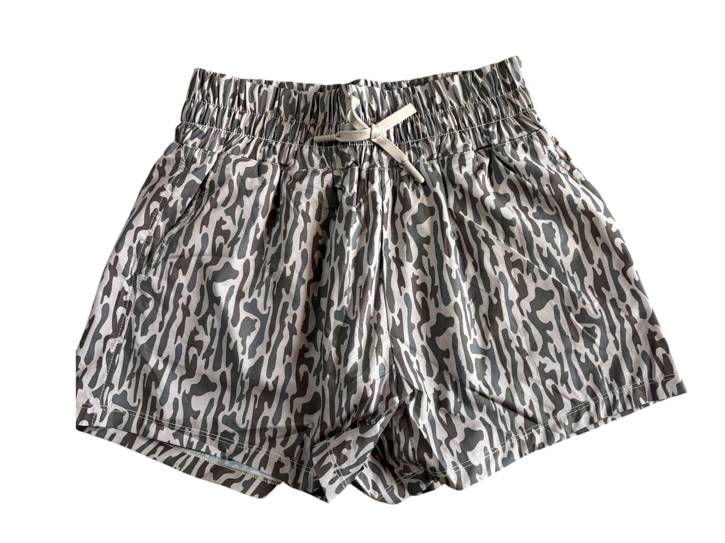 Meripex Women's High Waitband Shorts- Retro Bayou Camo