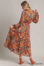 Umgee metallic Floral Maxi Dress with Smocked Waistband