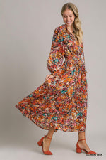 Umgee metallic Floral Maxi Dress with Smocked Waistband