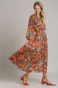 Umgee metallic Floral Maxi Dress with Smocked Waistband