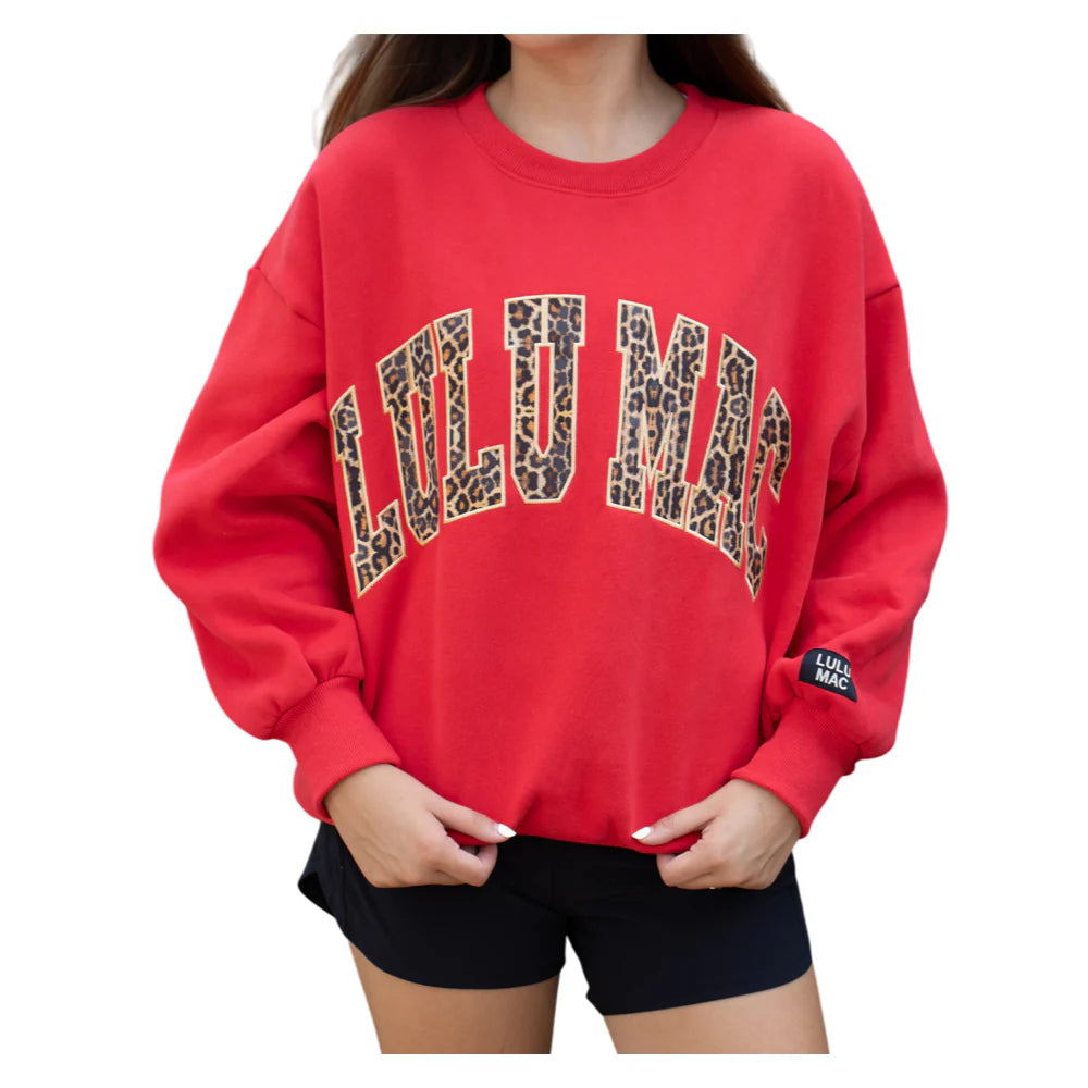 Lulu Mac Red/Leopard Stitch Crewneck