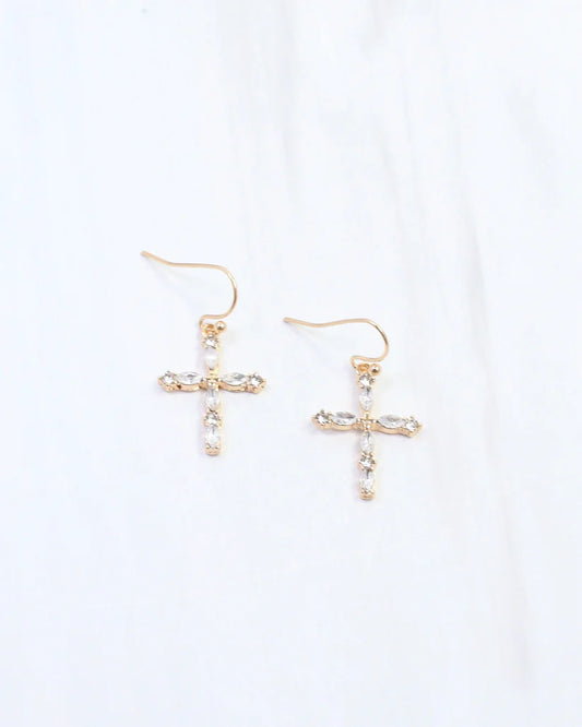 Albritton Pave Cross Earring Gold