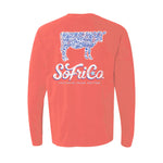 Southern Fried Paisley Cow Long Sleeve Tee in Bright Salmon