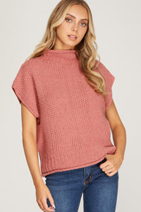 Marsala Mock Sleeveless Sweater Top