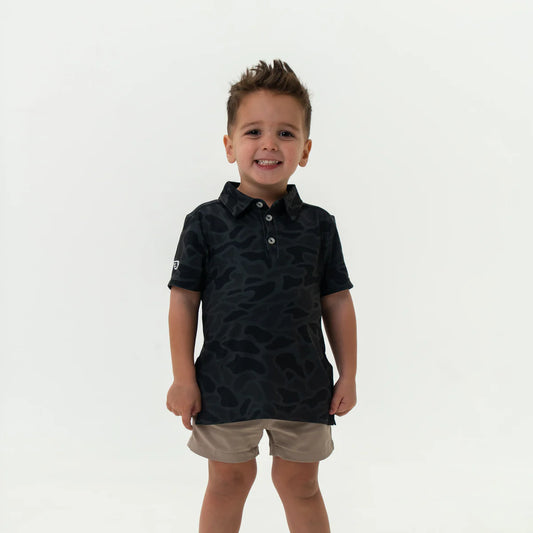 BURLEBO Youth Black Camo Polo