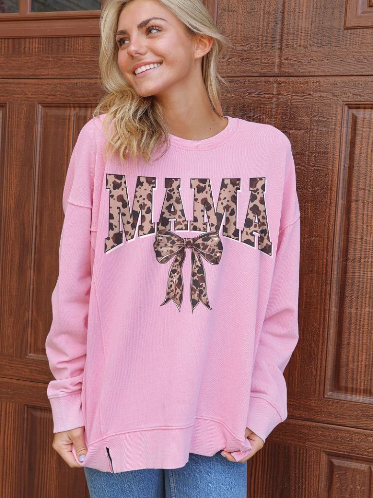 Simply Southern Cow-Mama Prism Sweatshirt in Pink