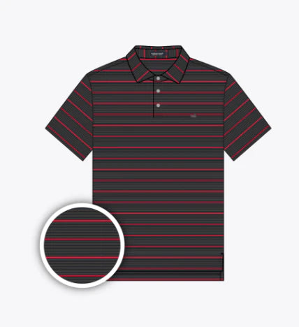 Southern Marsh Gridiron Stripe Performance Polo Black and Red