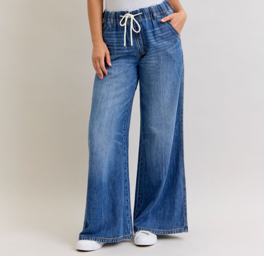 Judy Blue Dark Denim Palazzo Rigid Elastic Featherweight Jeans