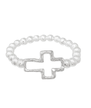Silver Beaded Cross Stretch Bracelet