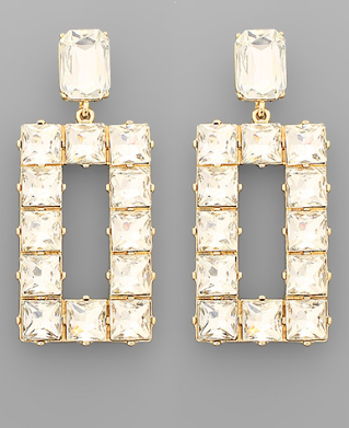 Clear Diamond Rectangle Drop Earrings