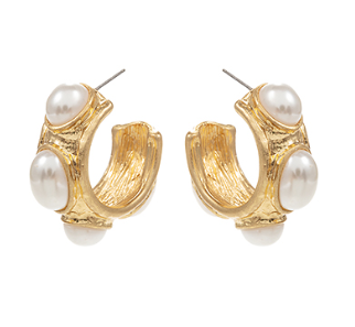 Rounded Hoop Pearl Dot Earrings