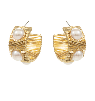 Flat Hoop Pearl Dot Earrings
