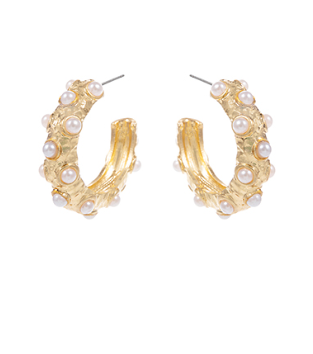 Rounded Multi Pearled Gold Hoop Earrings