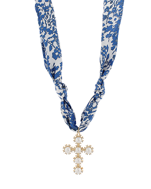 Blue and White Cross Scarf Necklace
