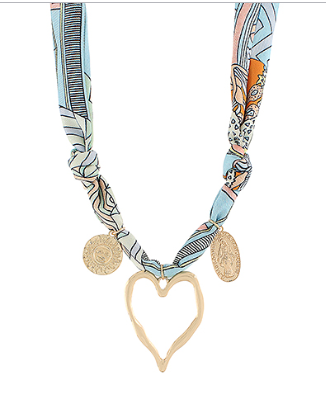 Pastels Scarf Necklace with Gold Pendants