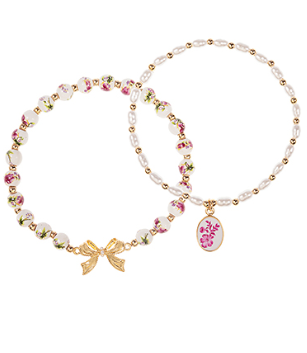 Pink and Gold Beaded Bow Bracelets