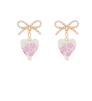 Pink and Gold Bow Drop Earrings
