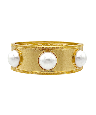 Gold Pearl Chunky Cuff Stretch Bracelet