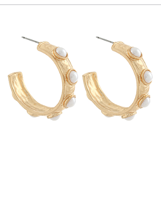 Gold and Pearl Studded Hoop Earrings
