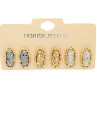 Grey/Gold/Multi 3-Pack Glitter Stud Earrings