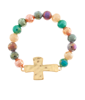 Multi-Colored Beaded Gold Cross Bracelet