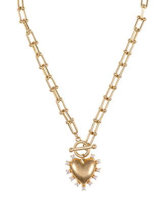 Gold Chained Heart Pendant with Pearls Necklace