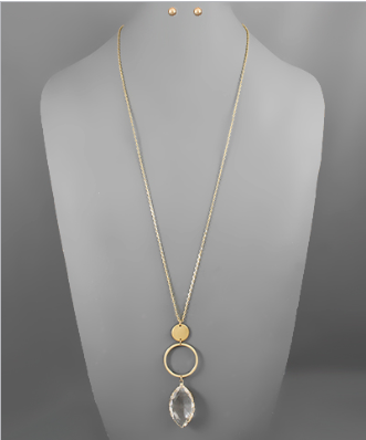 Long Gold Necklace with Crystal Pendant