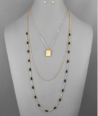 Multi-Layered Gold and Black Long Necklace