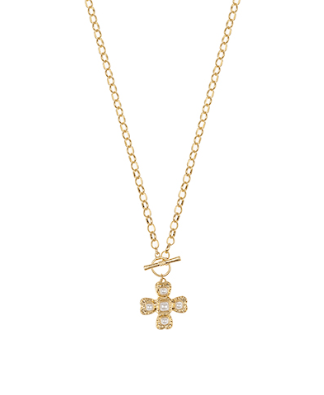 Gold Chain Necklace with Pearled Clover Pendant