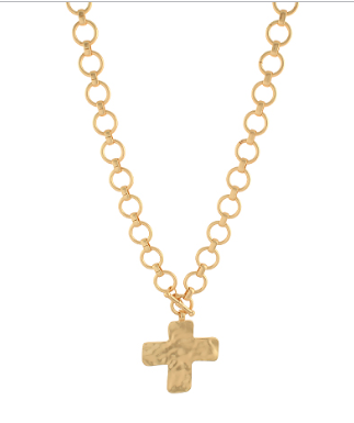 Matte Gold Circle Chain Necklace with Cross Pendant