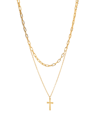 Multi-Layered Gold Chain Skinny Cross Necklace