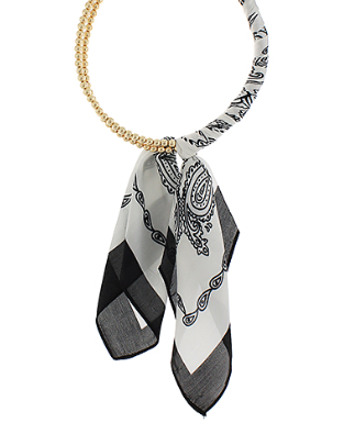 Black/White Gold Bead Scarf Necklace